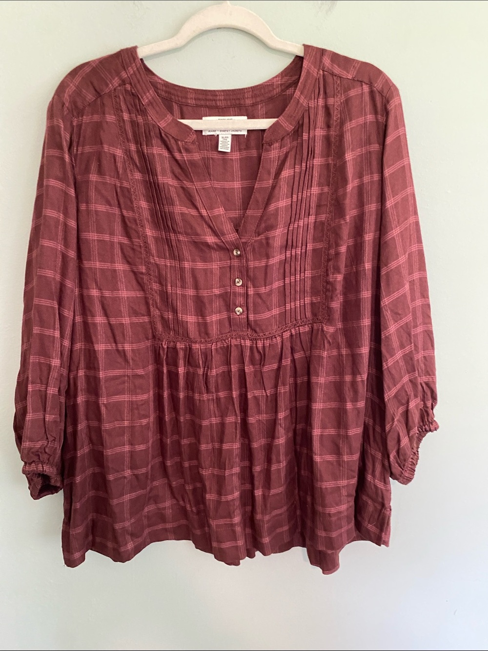 Wrangler Women’s Plaid Brown & Pink Long Sleeve Blouse Size XL